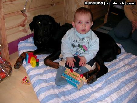 Rottweiler Hunde Foto 11396 Rottweiler Tyson mit unserem Sohnemann